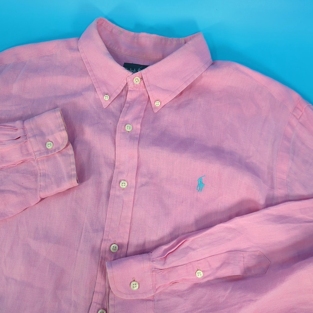 Polo Ralph Lauren Mens XXL Pink 100% Linen Button Down Shirt Classic Fit L/S